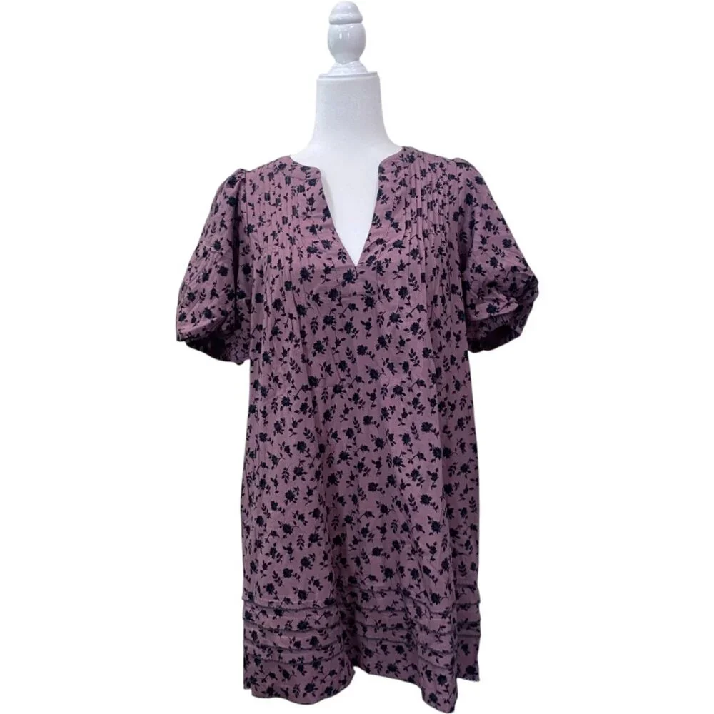 NWT Madewell Tillie Puff-Sleeve Mini Dress in Shadow Blooms - Medium - Purple - Picture 5 of 12